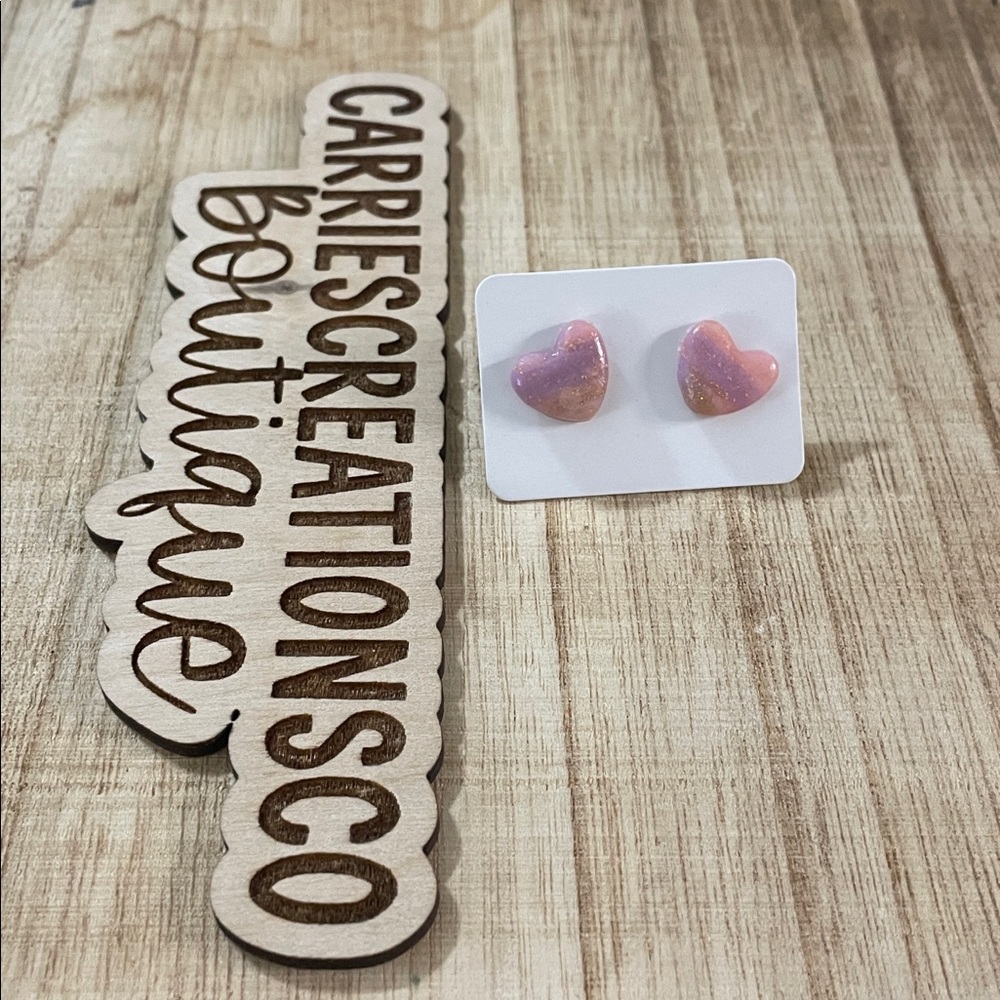 Pink Glitter Heart Stud Earrings